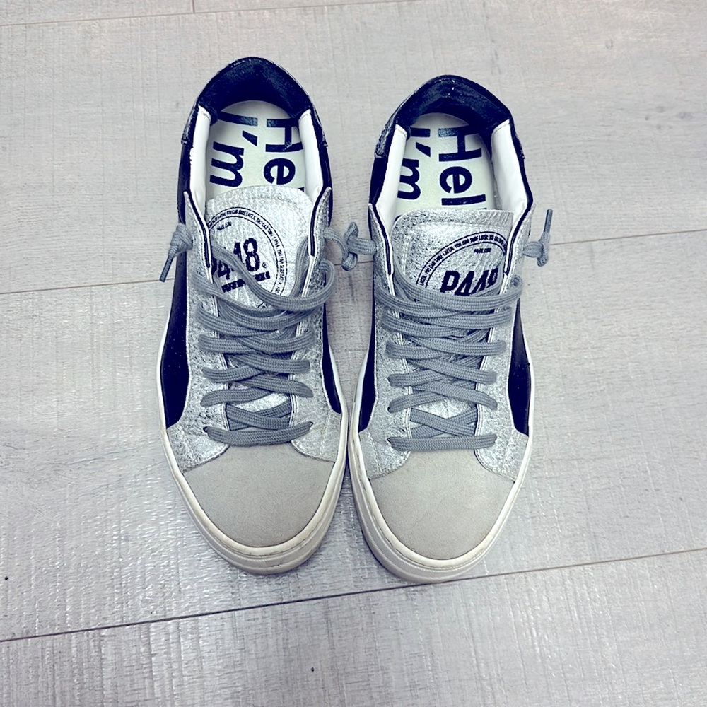 P448 Thea Sneaker metallic silver and black  (VEG/ GLOS, Size 8.5-9US / 39EU)